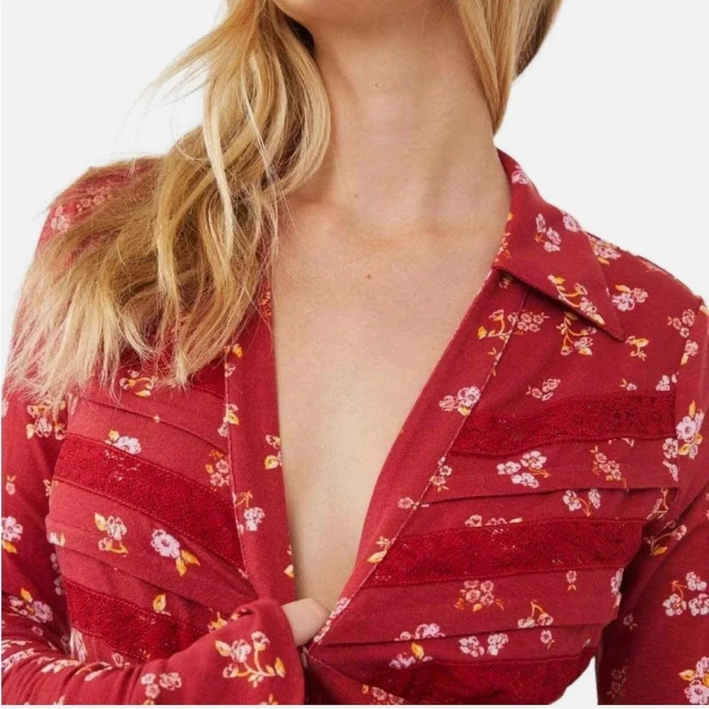 FREE PEOPLE Good Days Mini Dress in Red Floral Pattern XS